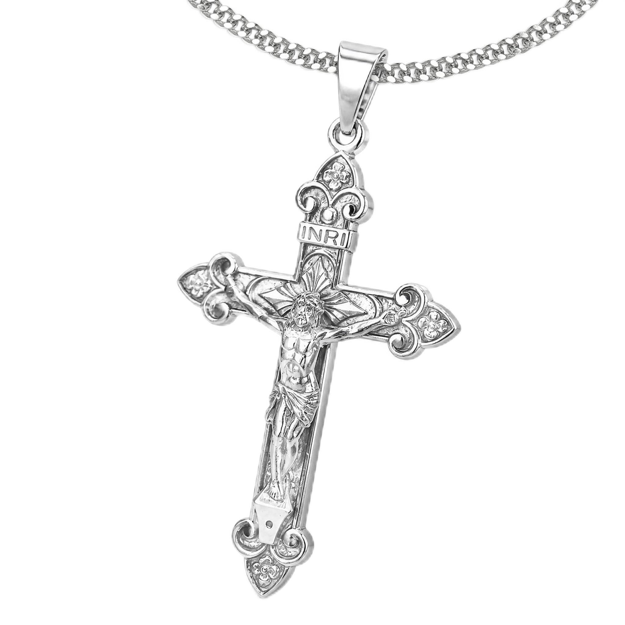 CLEVER SCHMUCK Kruzifix Halskette Silber Kreuz INRI 50 m Jesus Panzerkette 45 cm STERLING 925 im Luxus Etui