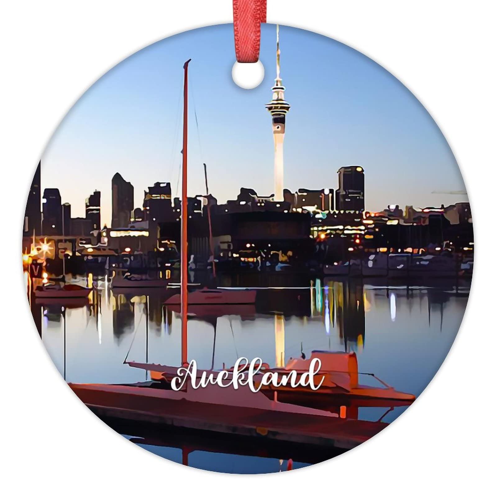Madcolitote Auckland2 Auckland Downtown Cityscape Christmas Ornaments 2022 New Zealand Travel Souvenir Hanging Christmas Decorations For Tree Hanging Ornaments Keepsake Xmas Anniversary Holiday Birthday Gift 3 Inch