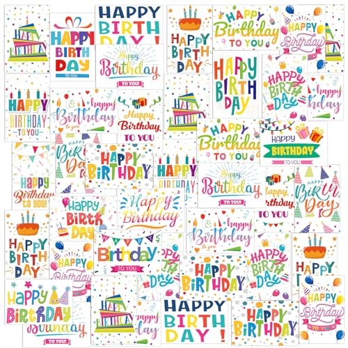 Image of Harloon 200 Pack Happy Birthday Card Assorted Bulk with Blank Envelopes and Stickers 4 x 6 Inches Greeting Blank Happy Birthday Cards for Men Women Adults Kids, 20 Styles(Colorful Words)