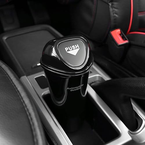 Miniatura 9 de Mini cubo de basura para automóvil con tapa, organizador de basura automático, a prueba de fugas, color negro