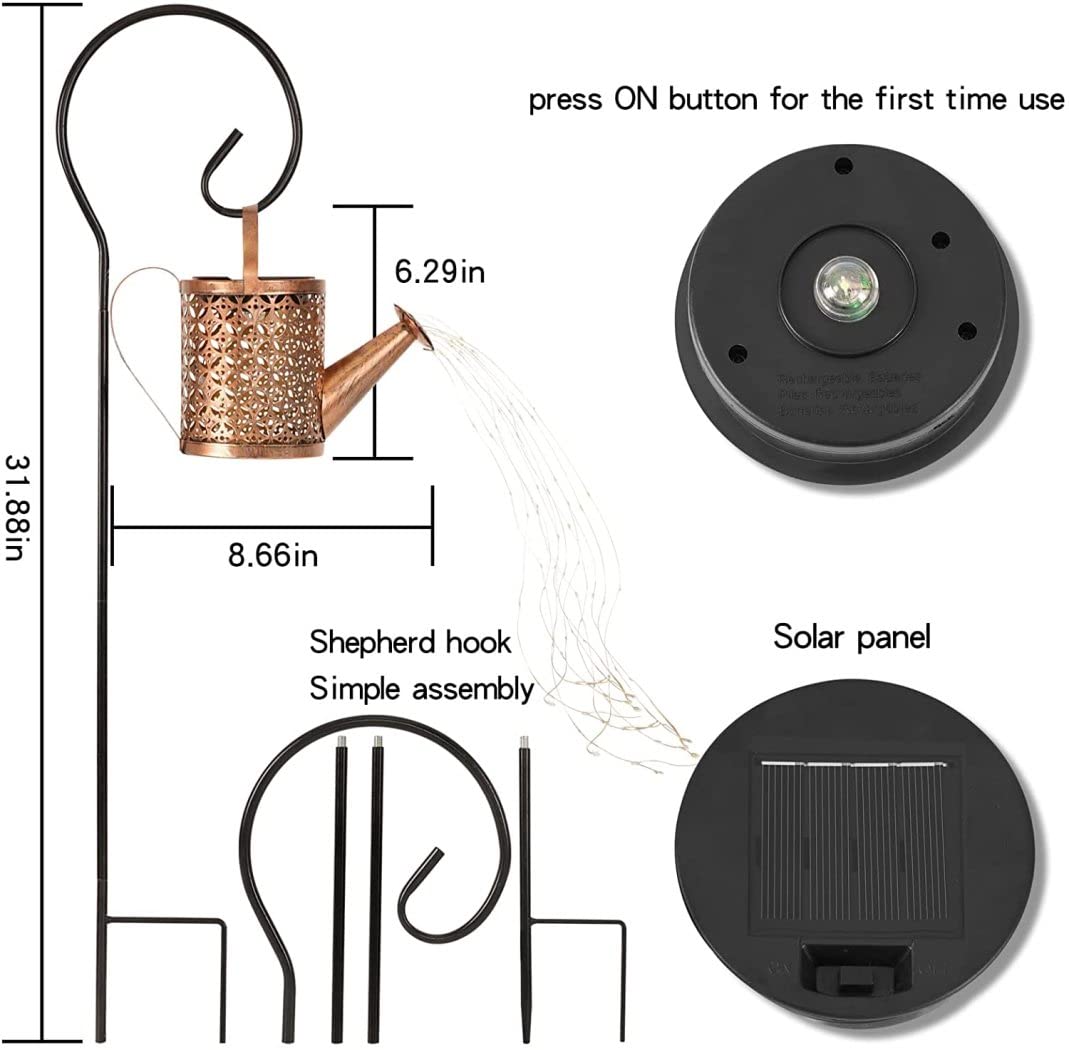 Lumières solaires d'arrosoir pour Jardin extérieur, guirlandes Lumineuses solaires en Plein air, lumières artificielles à Suspendre, IP65 étanche pour trottoirs, chemins, patios, Cour, décoration