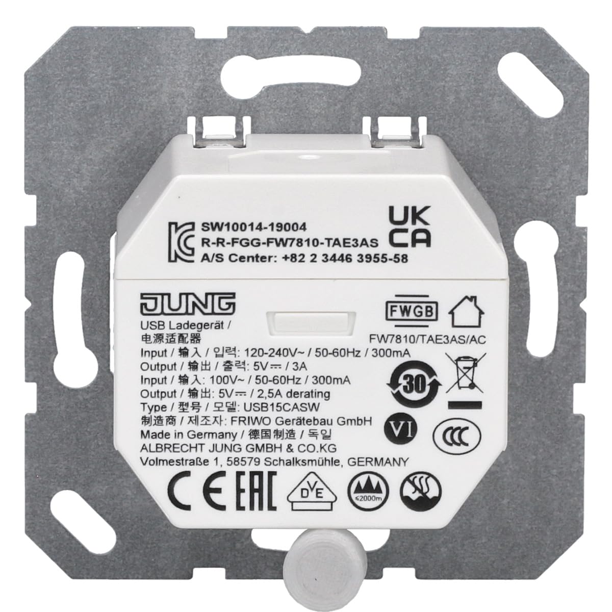 JUNG wandcontactdoos met 2x USB lader (1x type A en 1x type C, max 3A 5V) LS range - sneeuwwit mat (LS1520-15CAWWM