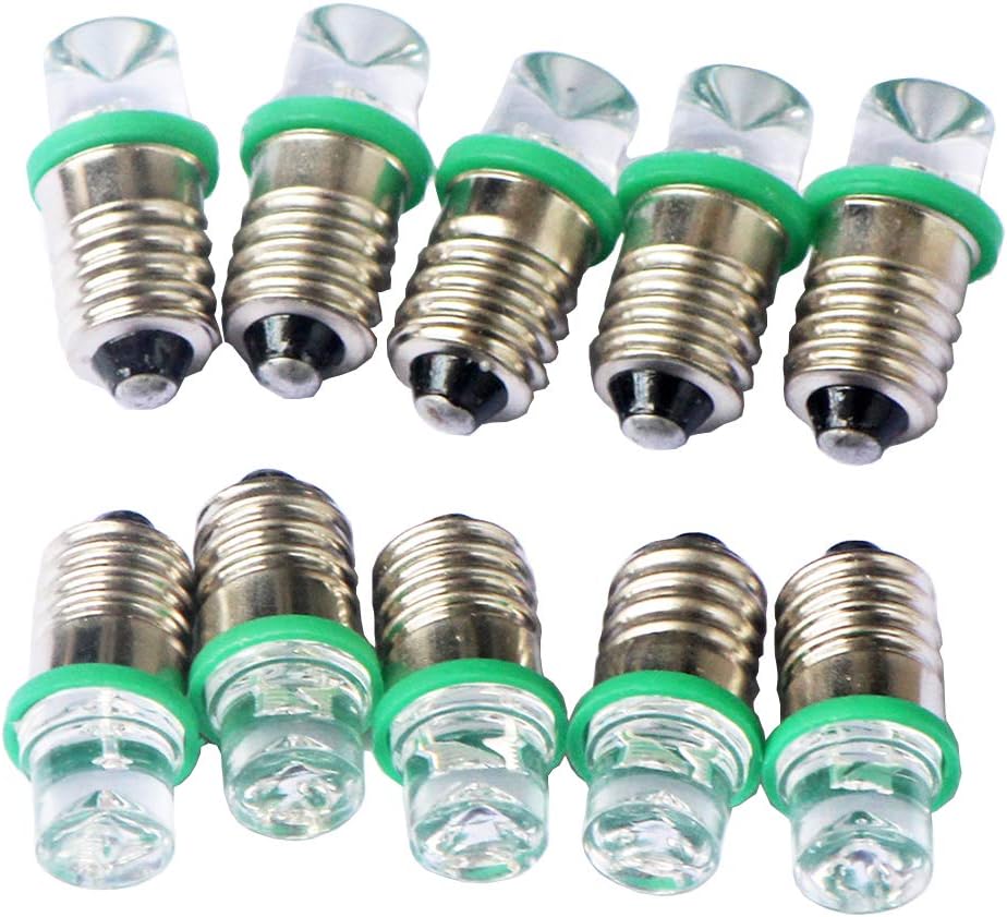 10pcs E10 Screw 6V Green Flood Light Led Bulb Flood Light Lamps +10pcs E10 Base (6V, Green)