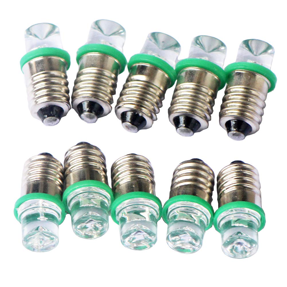 10pcs E10 Screw 6V Green Flood Light Led Bulb Flood Light Lamps +10pcs E10 Base (6V, Green)