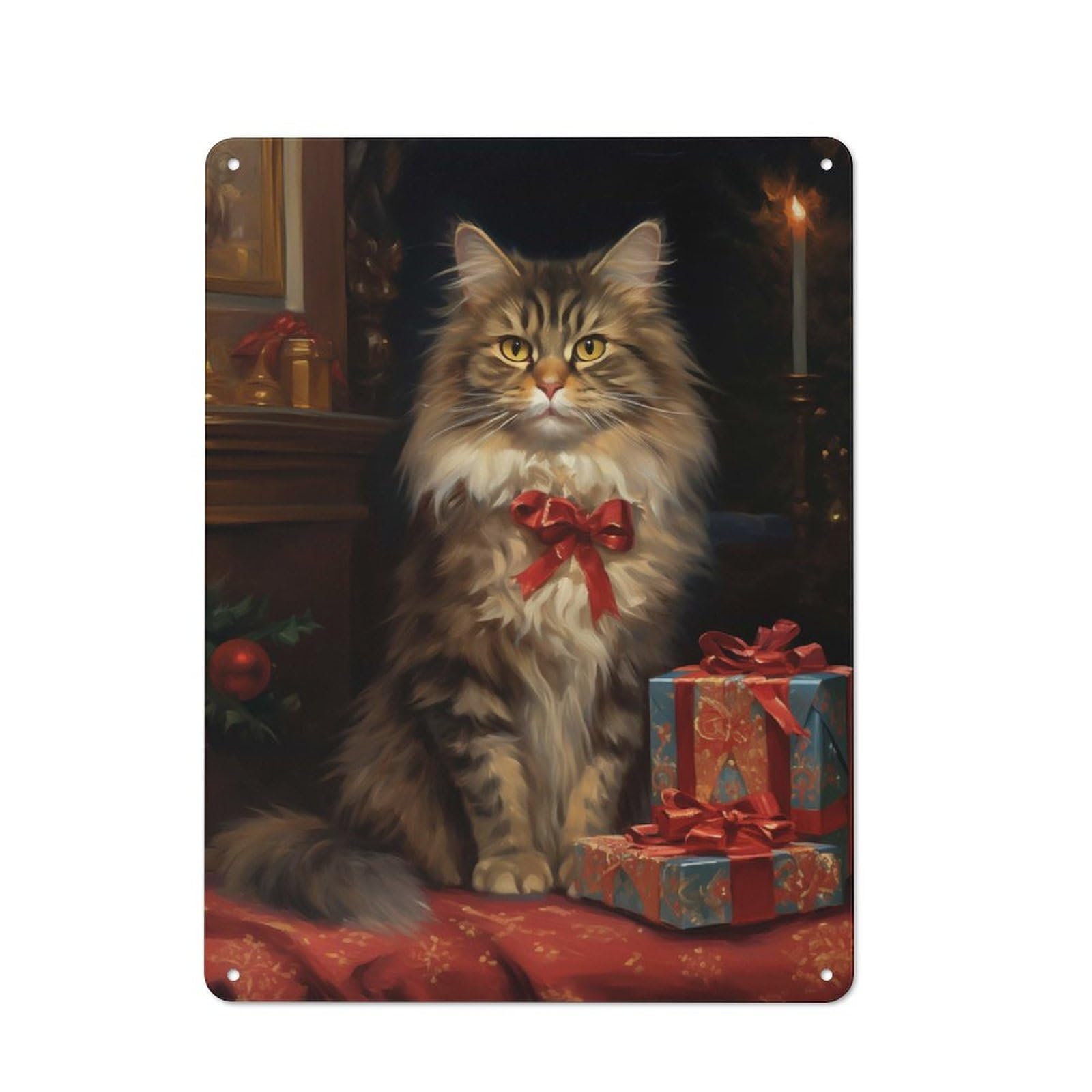 Junmoney Christmas Maine Coon Cat Retro Tin Sign 40X30cm For Pub Or Café, For Collectors Building A Themed Wall Display