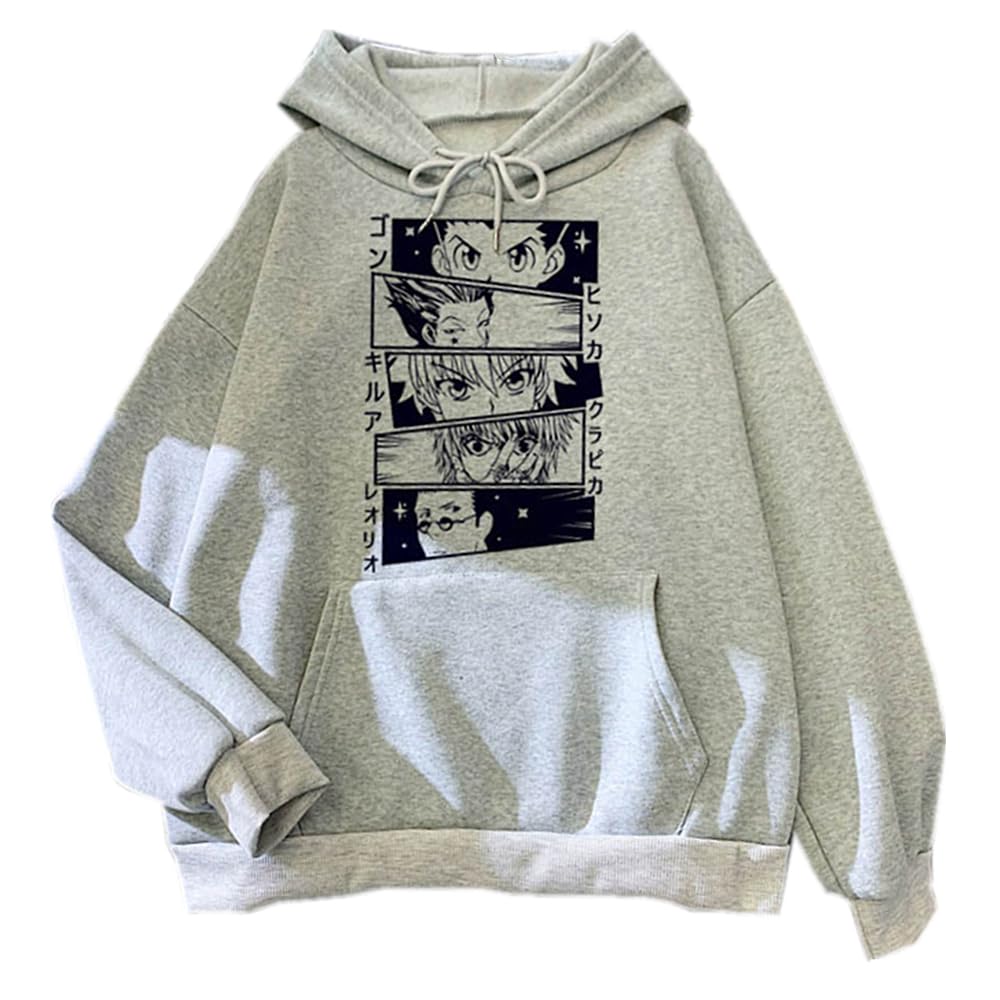 Charous Unisex Grey Anime Manga Hunter×Hunter Cartoon Print Hoodie, Casual Loose Sweatshirts Used For Manga Fans Cosplay Gift
