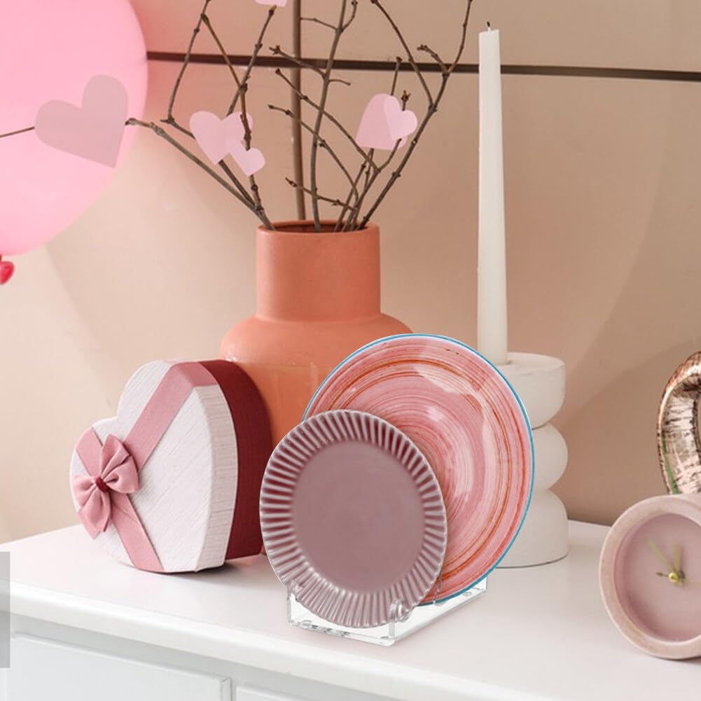 Surakey Soporte de exhibición de vajilla de 2 niveles para platos de cocina, platos de porcelana, soporte de exhibición de platos, soporte de exhibición de platos transparente (2 piezas)