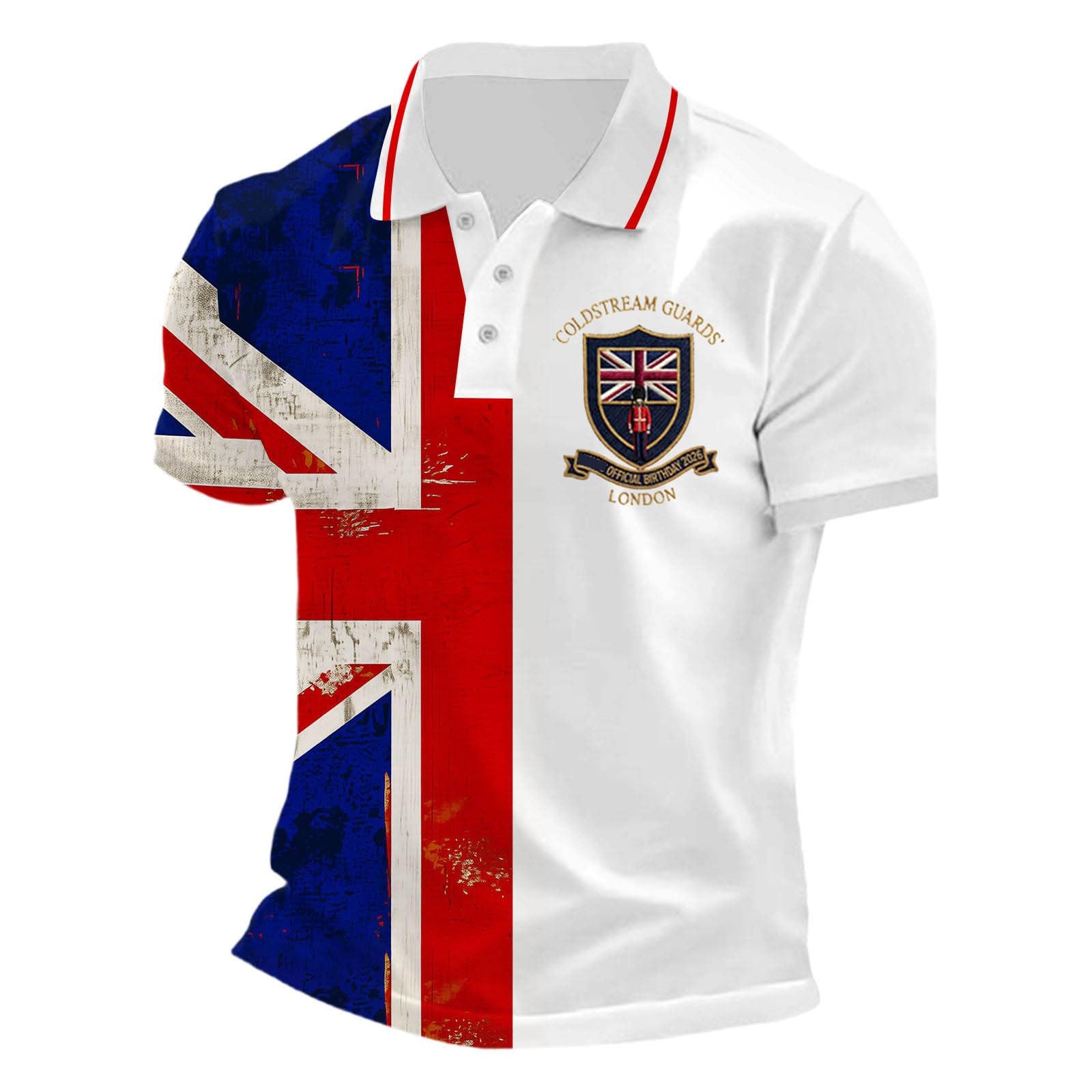 Mens England Polo Shirts Football 2026 Short Sleeve Collared Neck Great Britain Bunting Flags Print Union Jack T Shirt England Football Jersey Tops Breathable Fans Shirts (006-White, 3XL)