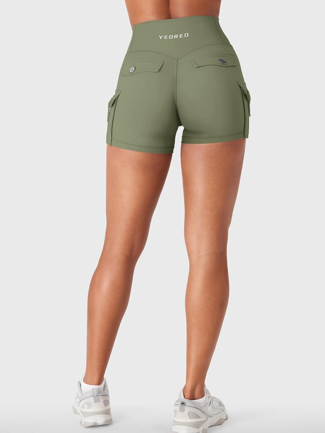 YEOREO CoreFlex Women Workout Gym Shorts with Cargo Pockets Hidden Scrunch 3.6" 4.5" Inseam No Front Seam Biker Shorts - Image 5