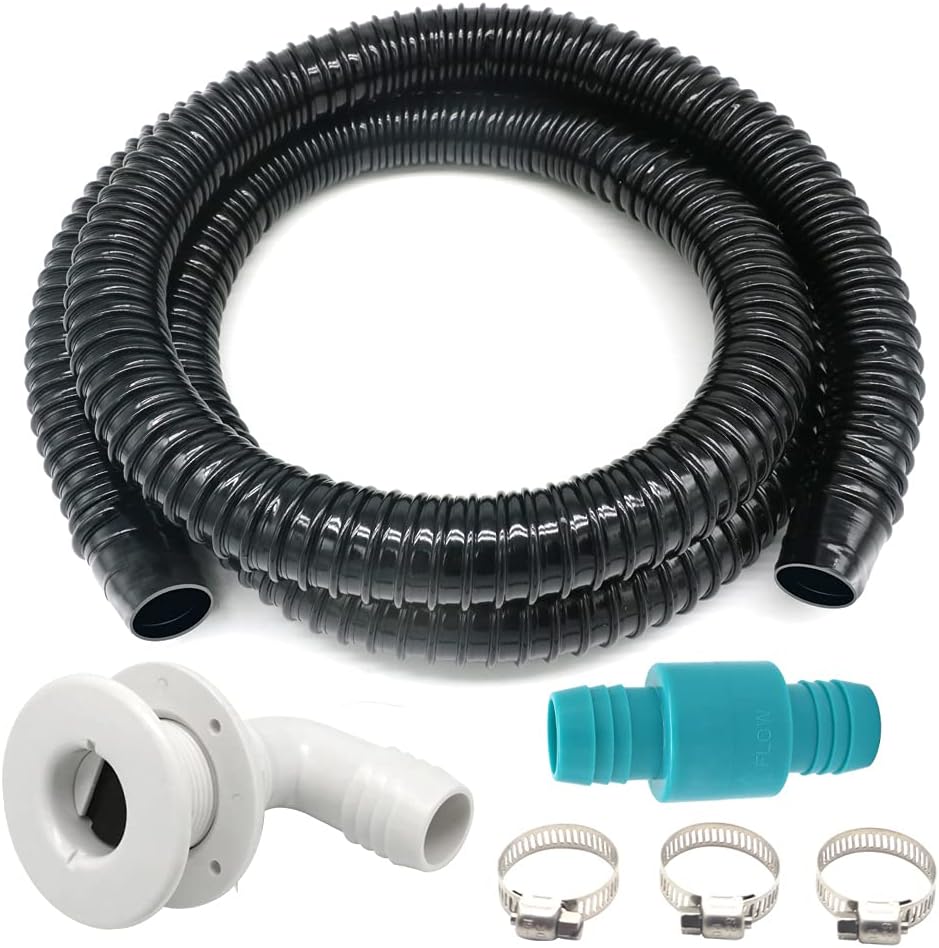 Marine Bilge Pump Hose Installation Kit 1-1/8 Inch Plumbing Includes Elbow Thru Hull Scupper For Efficient Water Removal