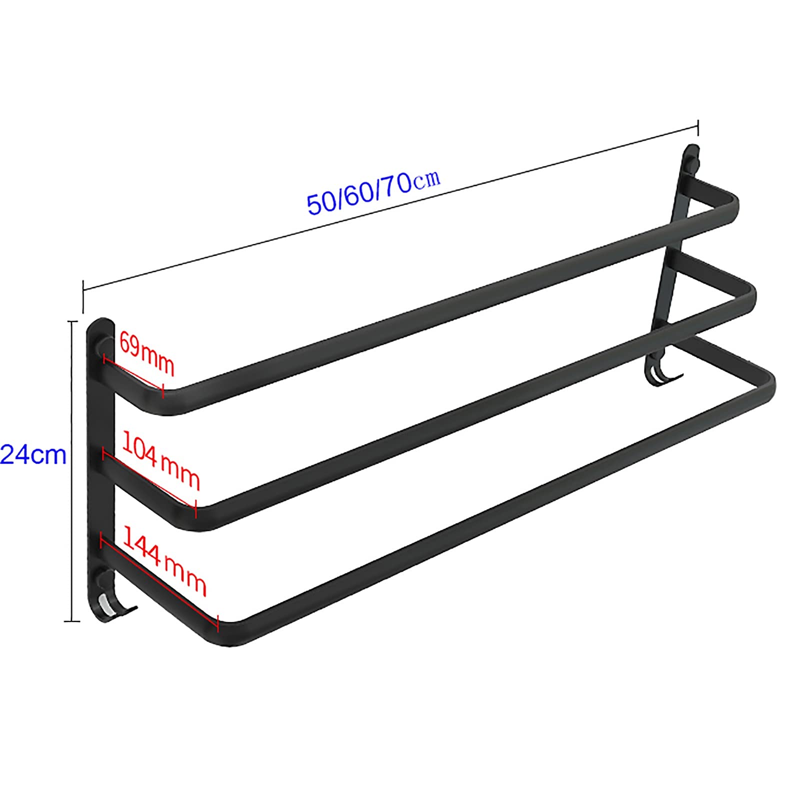 SELICO Toallero de baño con Escalera de 3 Niveles, toallero de Cocina, Hotel, toallero de Ducha, toallero de Aluminio montado en la Pared, Negro mate/60 cm