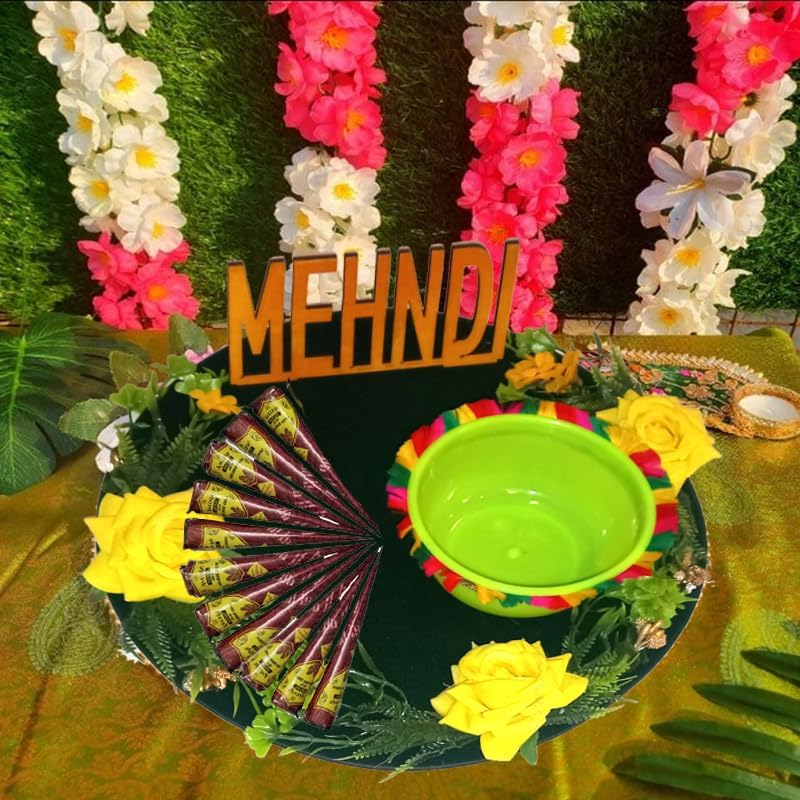NEEYATI Decorative Mehendi Platter Thali for Haldi Ceremony, Wedding Decor, Handmade Plate, Traditional Puja