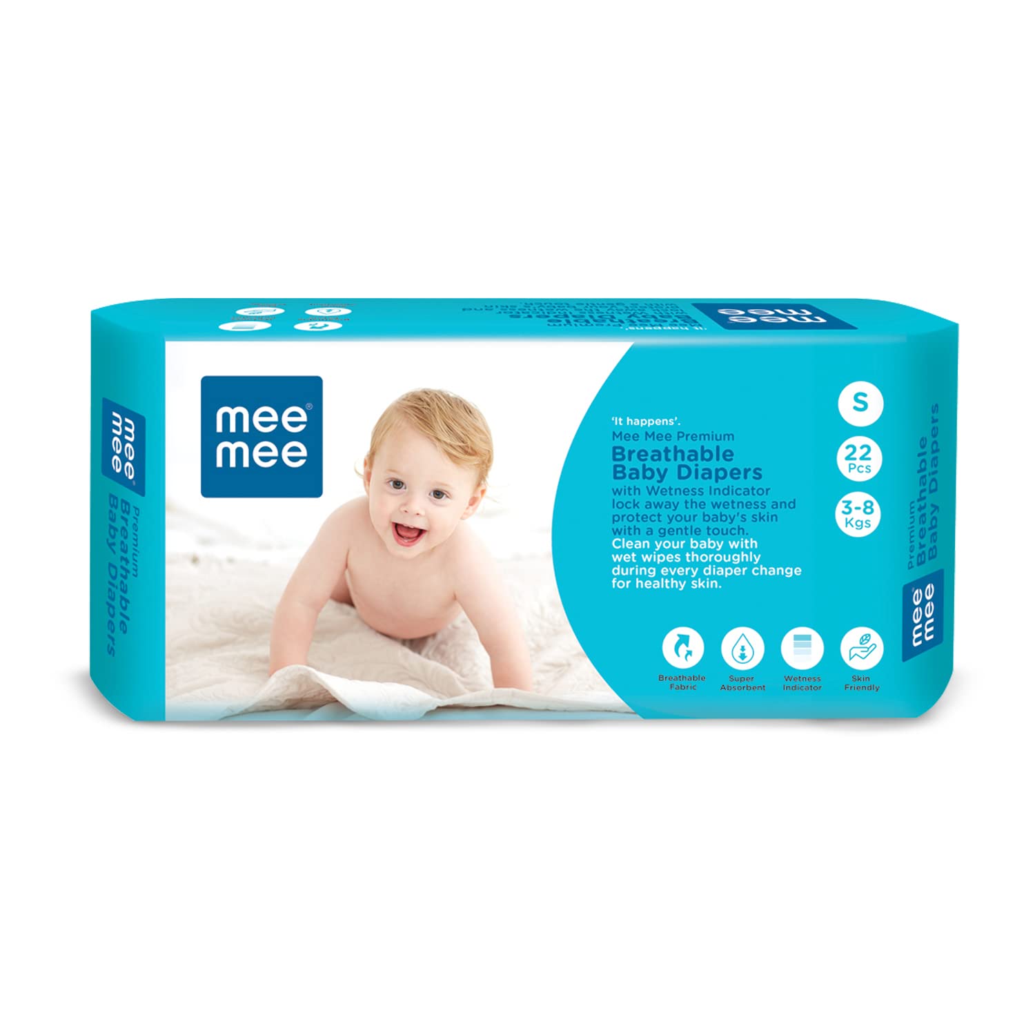Mee Mee Premium Breathable Baby Diapers with Wetness Indicator (Small- 22 Pieces)