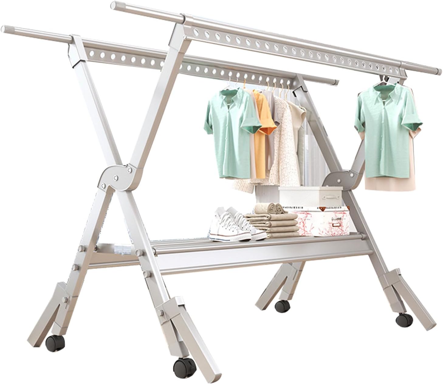 Outdoor Clothes Drying Rack for Sheets Foldable X Shaped Aluminum Clothes Hanger Adjustable 230cm/91in Heavy Duty Space Saving Design (Grey)