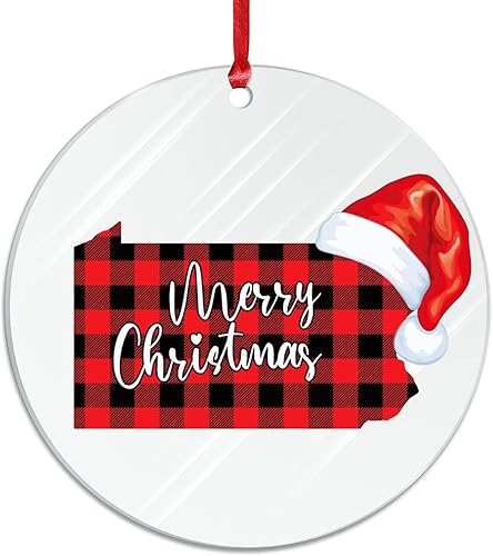 Miniatura 6 de BESTORLOVE Vermont State Christmas Acrylic Ornament Hat Buffalo Plaid Christmas Hanging Ornaments City State 3 Inch with Hole New Homeowner Gift