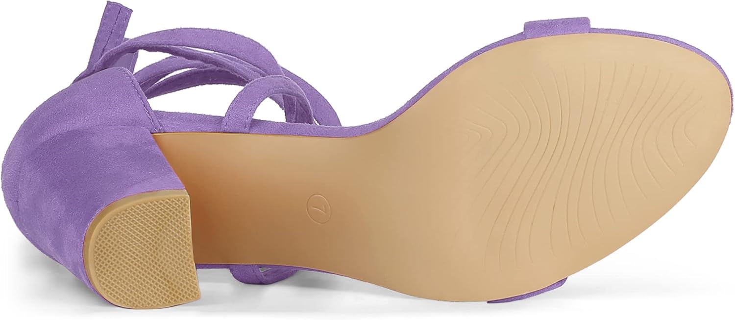 Allegra K Women's Strappy Lace Up Chunky High Heels Purple Heels Sandals 6.5 M US - Image 5