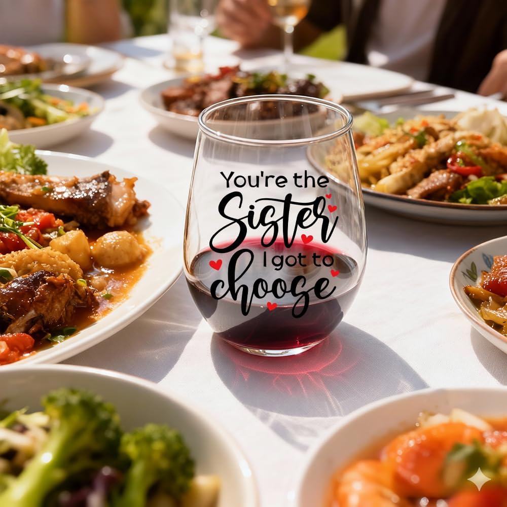 XQLZY You'Re The Sister I Got To Choose Stemless Wine Glass, Funny Irish Friendship Wine Glass Gifts for Soul Sister Friend Bridesmaid BFF, Christmas Birthday Thanksgiving Friendship Gifts for Women - Image 5