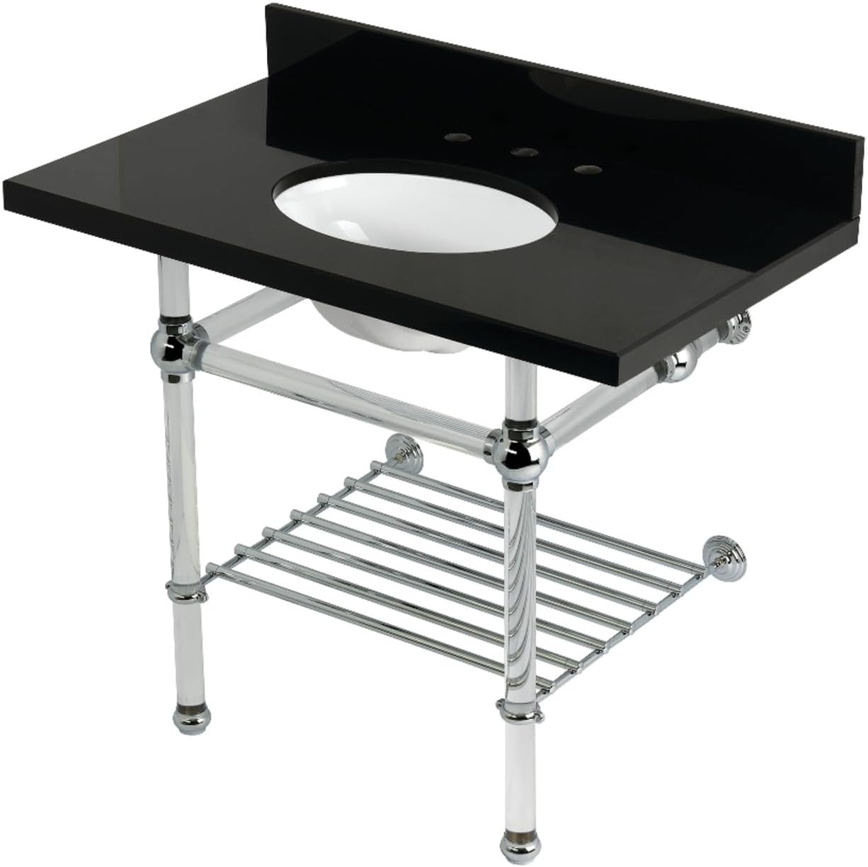 Kingston Brass KVPK3630KAB1 Templeton 36" Console Sink with Acrylic Legs (8-Inch, 3 Hole), Black Granite/Polished Chrome