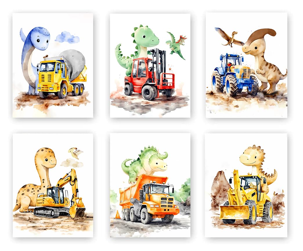 Dinosaur Truck Canvas Wall Art Set Of 6 - 8x10 Inch Unframed Posters For Boy's Room, Nursery, Playroom, Classroom Decor - View #6