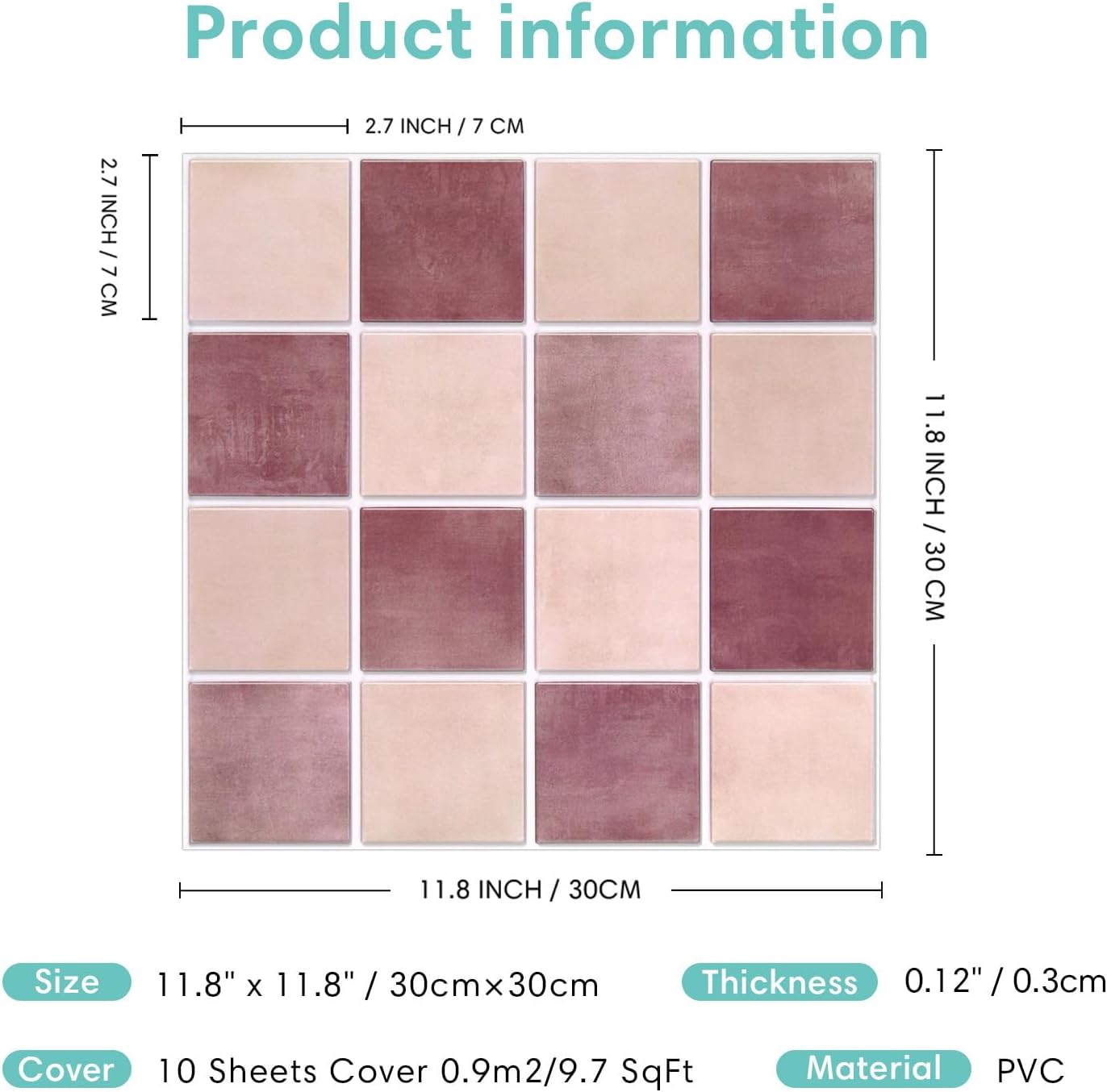 Commomy 10 Pcs Matte 3D Peel and Stick Tile 11.8"x11.8" Ultralight PVC Square Peel and Stick Backsplash for Kitchen Stick on Tiles for Bathroom,Living Room,Fireplace,Interior Wall Decor,Dusty Rose