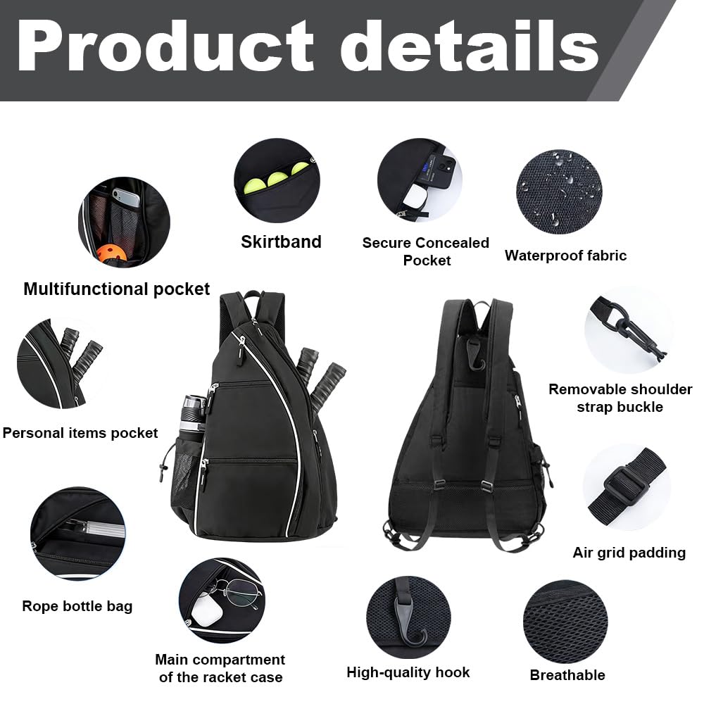1 Unidad Bolsa de Pickleball, Pickleball Sling Bag Mochila, Mochila Cruzada Reversible para Hombres y Mujeres, Bolso Bandolera Portátil con Gancho para Equipo y Equipo, sostiene Palas, Pelotas