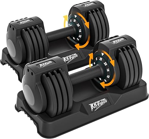 Miniatura 8 de Juego de mancuernas ajustables de 25/55 libras, mancuernas con mango de metal antideslizante para ejercicio y fitness, ajuste rápido de peso para