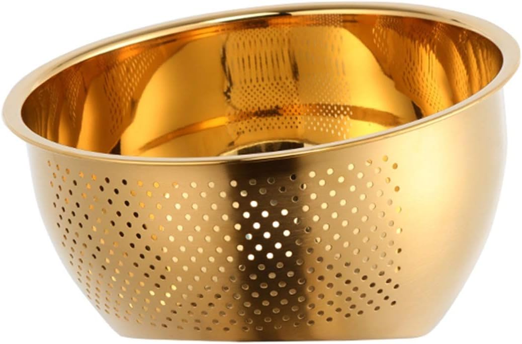 Colander Drain Basket Strainer Basket Rice Stainless Steel Washing Filter Rose Gold Strainer Colorful Basket Sieve Drainer Kitchen Gadget Colanders/Strainer (Color : Rainbow NO.3) (Gold)