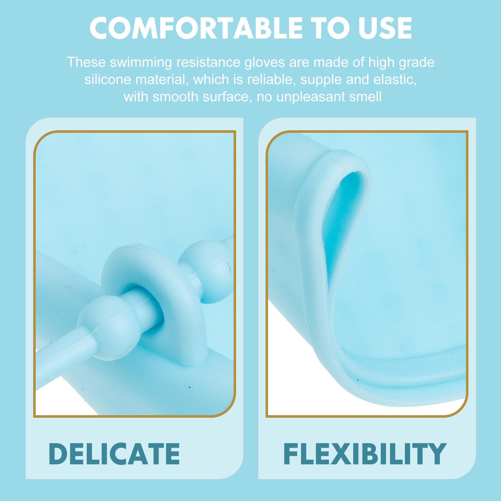 ibasenice Paletas de Natación de Silicona Ajustables para Entrenamiento Acuático, Guantes Resistentes al Agua en Color Azul Claro para Fitness, Surf y Buceo, 1 Par de Guantes Auxiliares