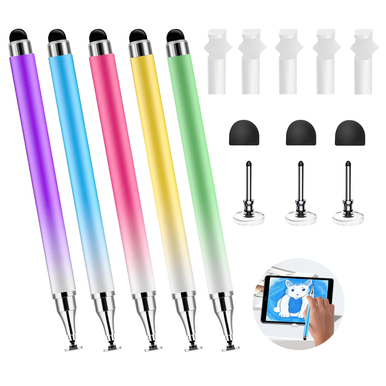 WRSELER Stylus(5 Pcs),2 in 1 Stylus Pen for Touchscreen,iPad,iPhone,Stylus Pen with Pen Cap,High Precision & Sensitivity, Compatible for All Touch