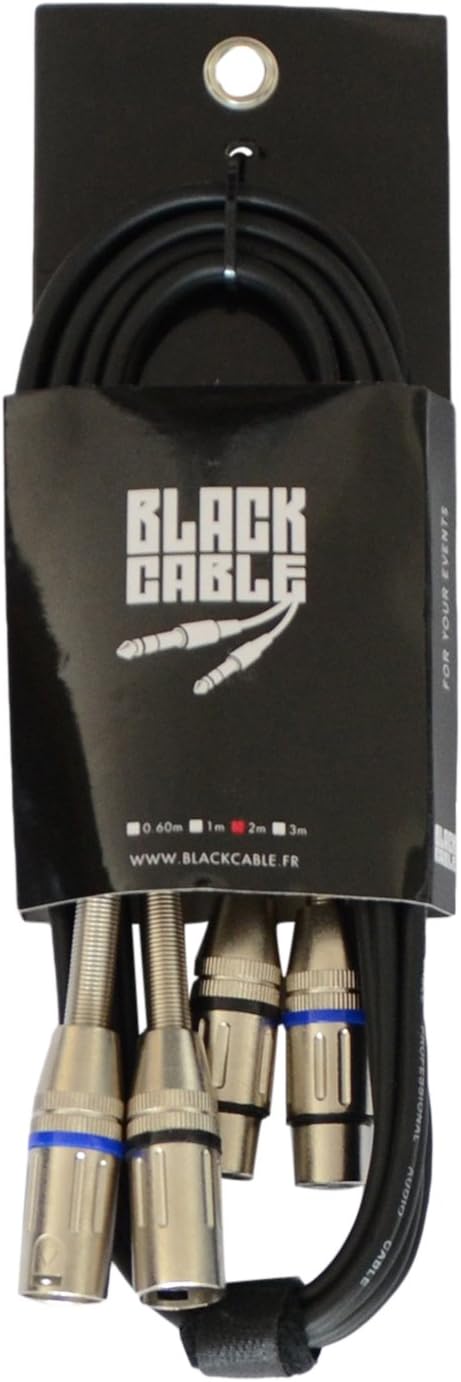 Black Lanyard Strap BCA1018 Cable 2 XLR Male/2 x XLR Female 1.5 m