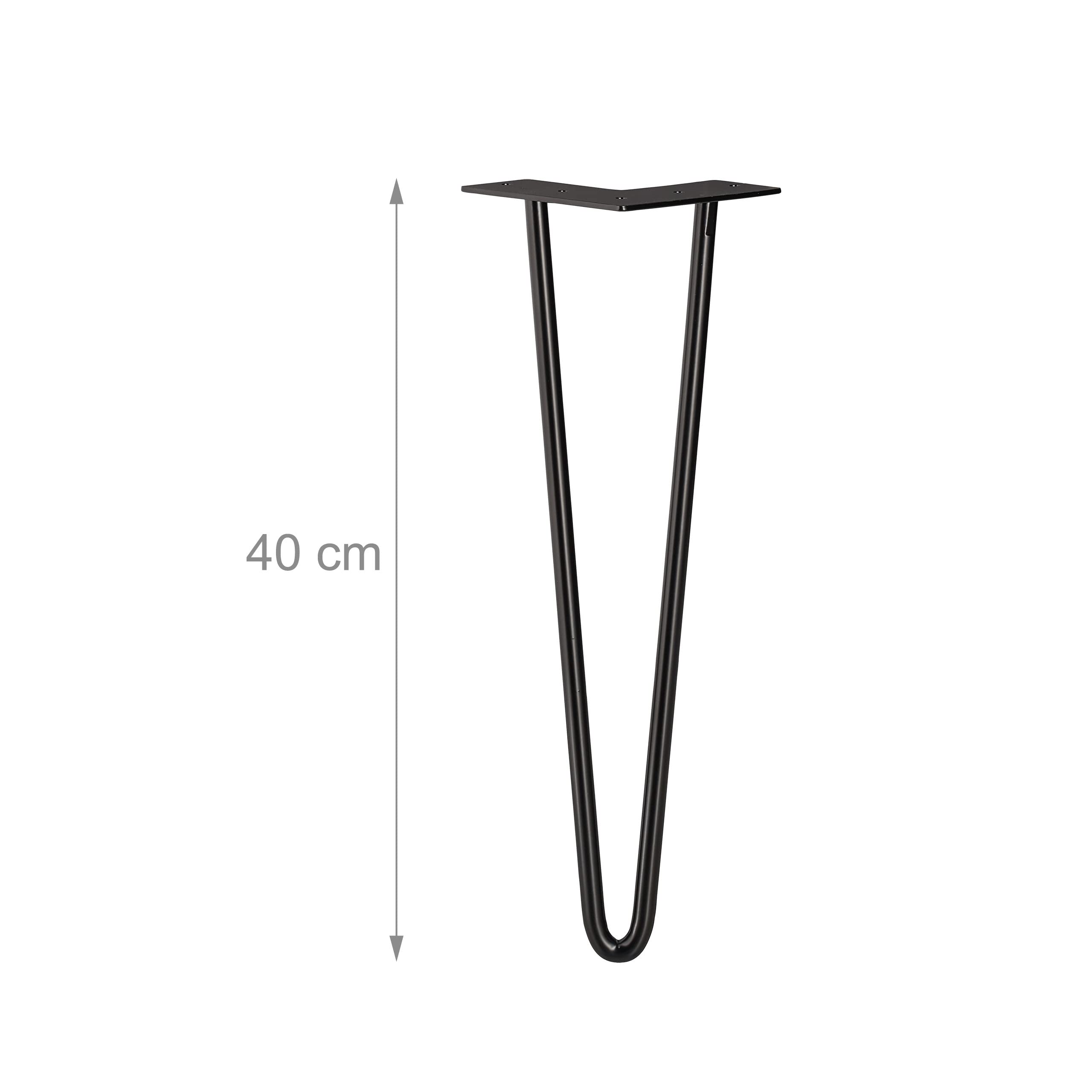 Natural Goods Berlin 4X Hairpin Leg Tafel-Poten | Diverse Kleuren & Maten | Tafel-Poot in Metaal | Voor Doe-Het-Zelf Projecten zoals Bijzettafel & Koffietafel | 40 cm Hoog & 3-Streben | Zwart