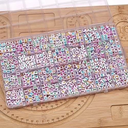 Image of MELIUS Acrylic Square Letter Beads, 1120Pcs 6x6mm in Alphabetical Order A-Z Colorful Letter Beads with Numbers Beads for Jewelry Making, DIY Bracelets, Key Chains (6x6mm, Multicolored) | Alphabetical Cube Beads, 28 Grid Box, for Jewelry Making, DIY Friendship Bracelets, Necklaces, Key Chains