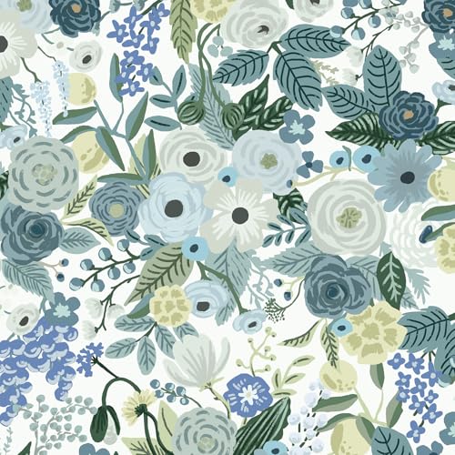 Timeet Selbstklebende Tapete Blumen Klebefolie Möbel 44CM*3M Blumig Möbelfolie Selbstklebend Blau Vintage Blumentapete Wasserdicht Vinyl Klebetapete für Schlafzimmer Wohnzimmer Küche Schrank