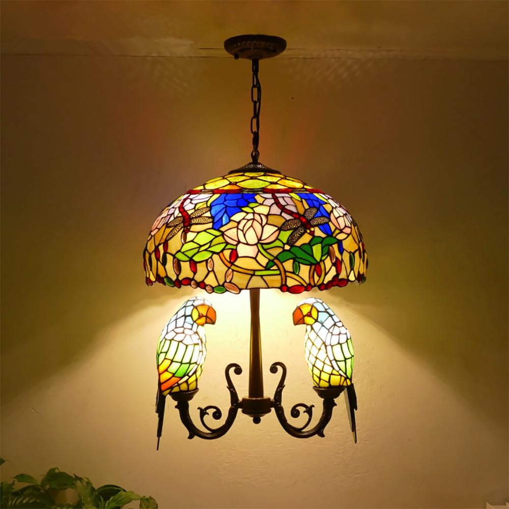 HXYSXHJUO Parrot Chandelier Vintage Creative Color Glass Living Room Restaurant Bedroom Villa Hotel Corridor Pendant Lamp (J)