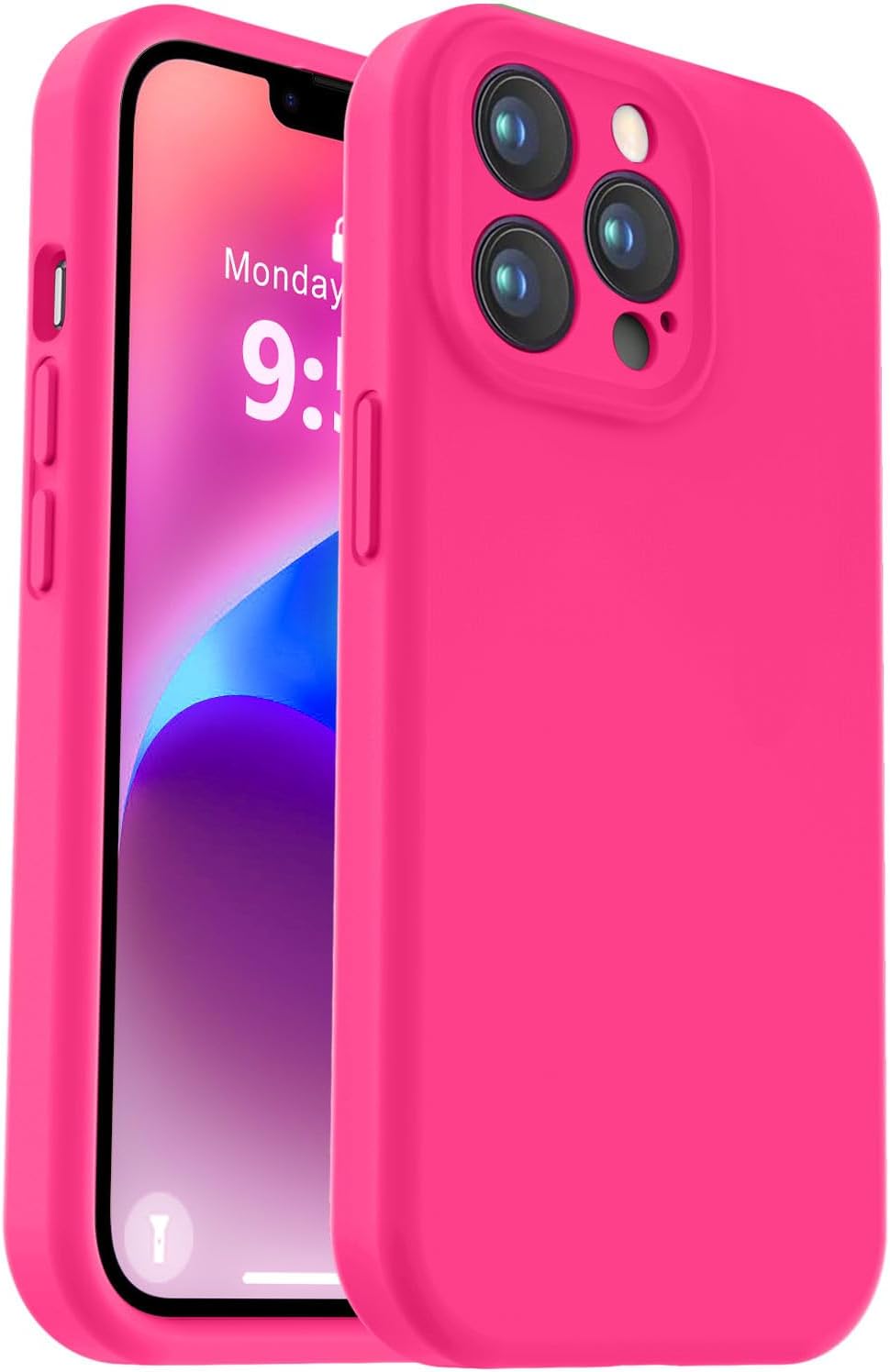 Vooii Compatible with iPhone 13 Pro Case, Liquid Silicone Upgrade [Camera Protection] [Soft Anti-Scratch Microfiber Lining] Shockproof Phone Case for iPhone 13 Pro 6.1 inch - Hot Pink iPhone 13 Pro Hot Pink