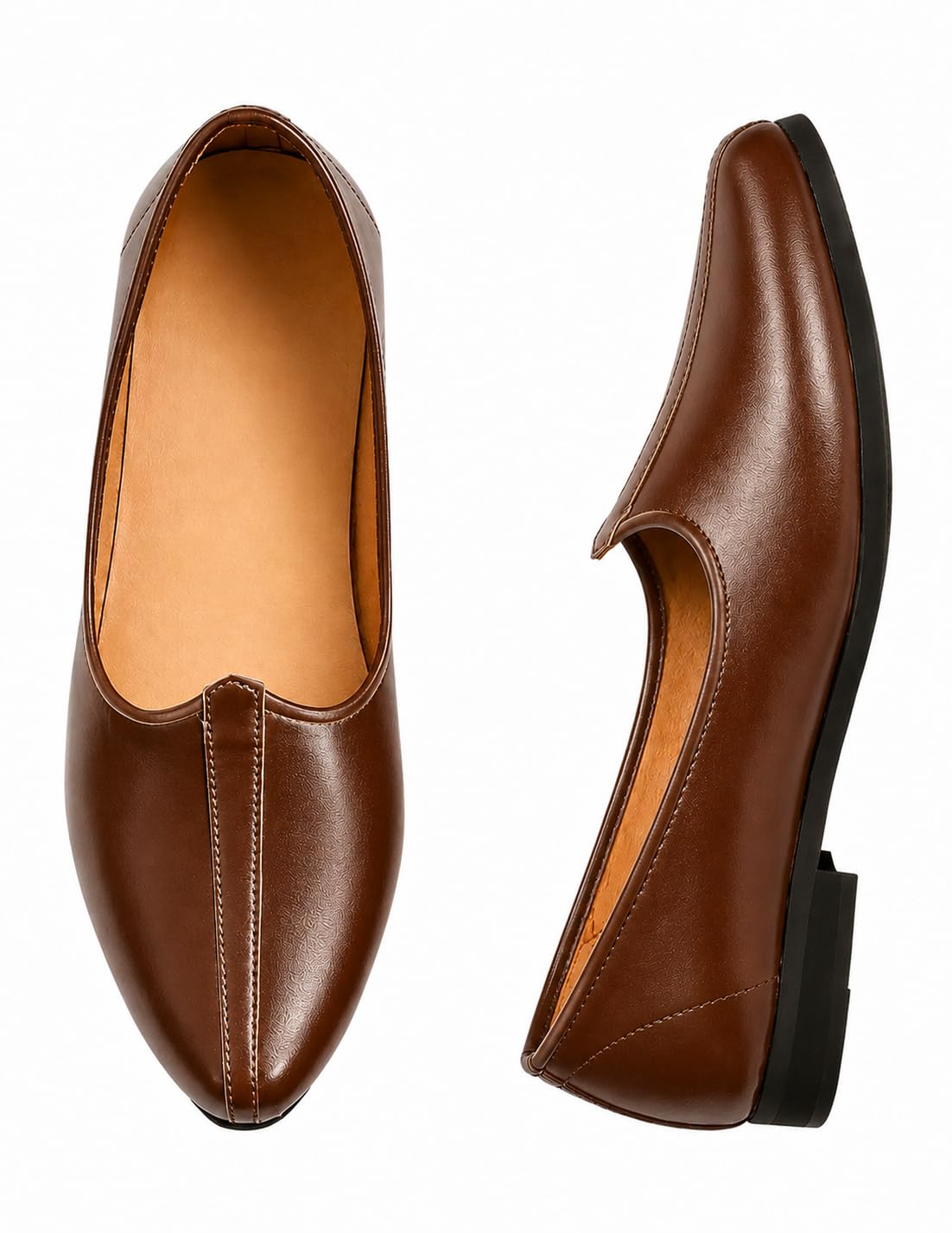 r rj trends Men's Brown Leather Mojari Jutti, Traditional Ethnic Slip-On Shoes, Pointed Toe-picture-44