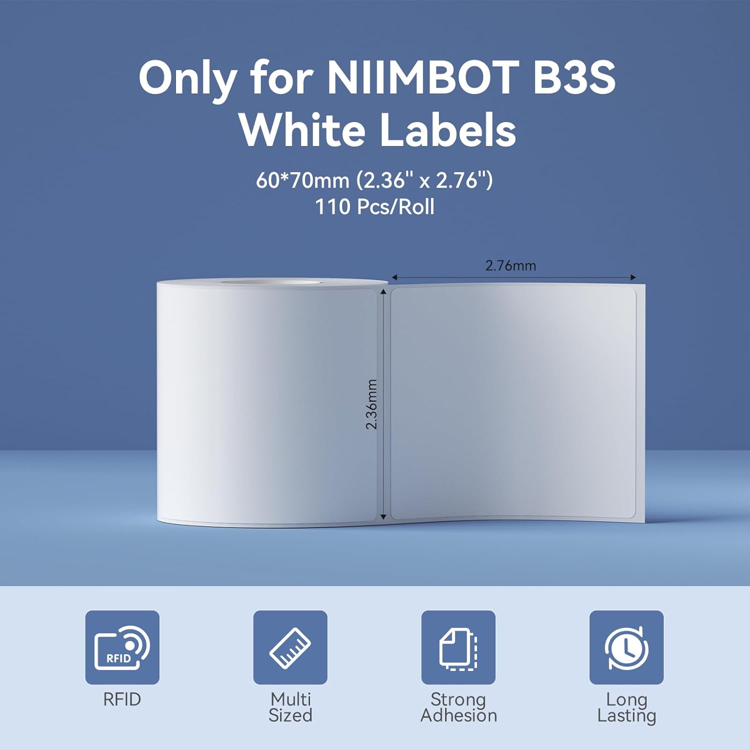 NIIMBOT B3S Label Tape Self-Adhesive Labeling Tape 60x70mm Thermal Label Paper NIIMBOT B3S Labels for Barcode/Address/Mailing/Logo/Business/Home Tag, 110 Labels/Roll, White - Image 2