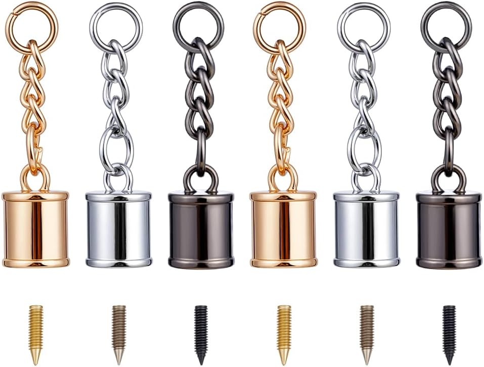 30 Sets 3 Colors Cord End Caps with Screws for Tassel Alloy Column Cord Ends Bead Cap Bails with Chain for Bag Ornament Bracelet Necklace DIY Crafts Jewelry Making Accessories
