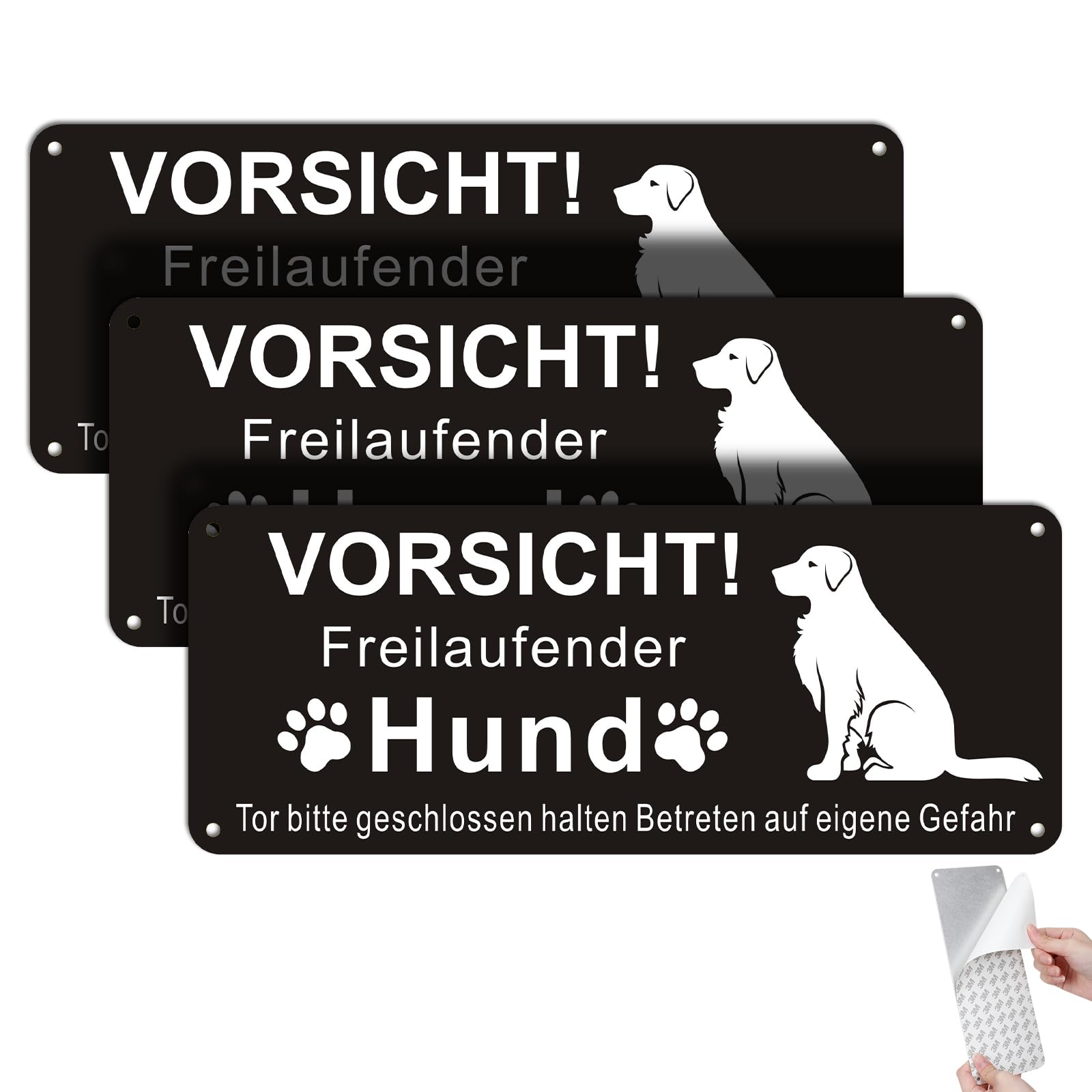 ZOCONE 'Achtung Hund' Schild Aus Aluminium – 10x25 Cm, Selbstklebend, Mit Kette & Befestigungsmaterial | Warnschild