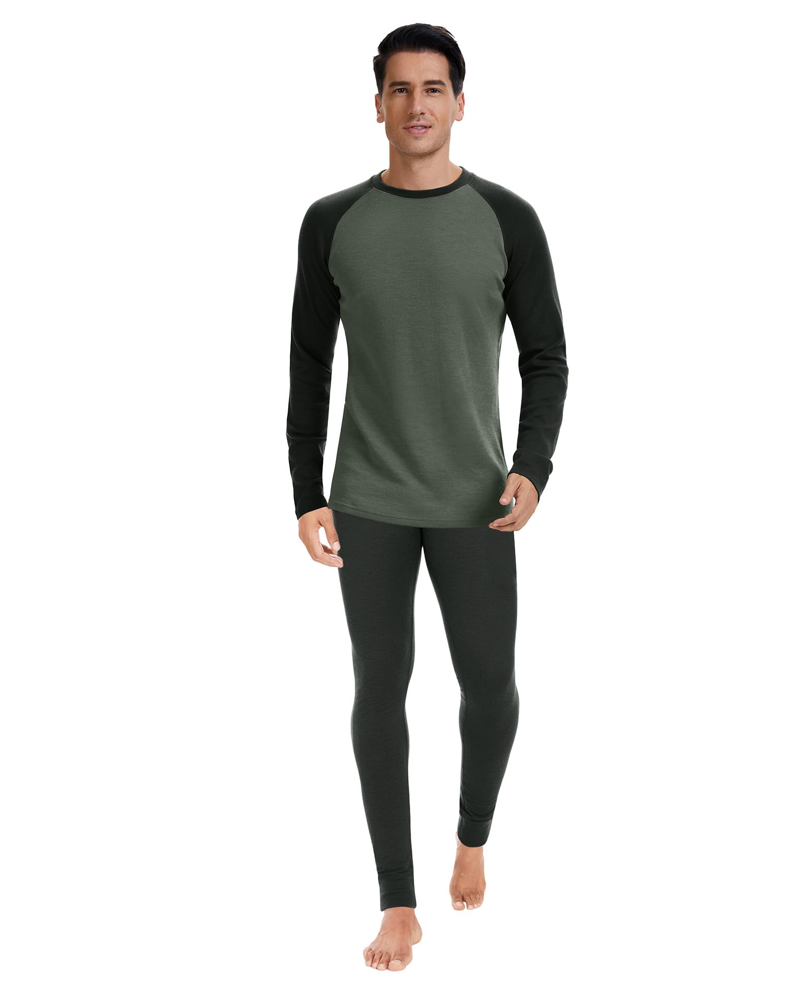 Men's 100% Merino Wool Base Layer Sets Lightweight Active Base Layer for Ski