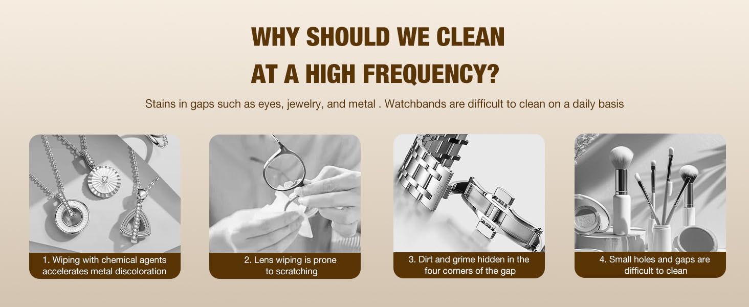 Ultrasonic Cleaner - 45KHz Ultrasonic Cleaner Machine for All Jewelry, Eyeglasses, Watch Straps, Retainer, Dentures. 16oz 304 Stainless Steel Tank with 4 Cleaning Modes, Gift for Wife,Mom,Daughter