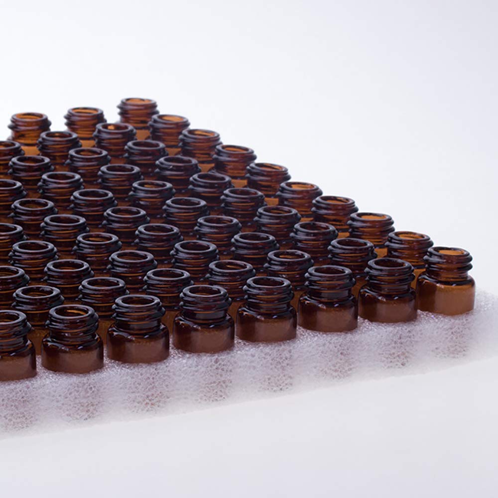 Mini Amber Essential Oil Bottles, 100 sztuk szklanych słoików z redukcjami orientacji i czapkami do mieszania olejów, perfum, chemikaliów laboratoryjnych (brązowy-1 ml)