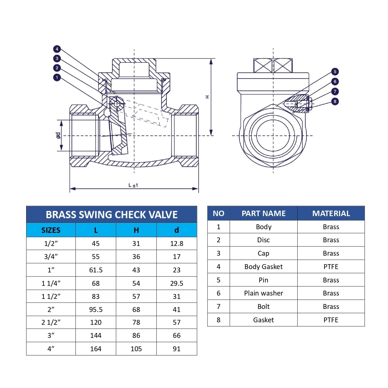 AF Clapet anti-retour hydraulique en laiton avec siège en métal pour l'eau, le pétrole et le gaz 2 1/2" NPT, jusqu'à 200 PSI, clapet anti-retour avec siège en métal