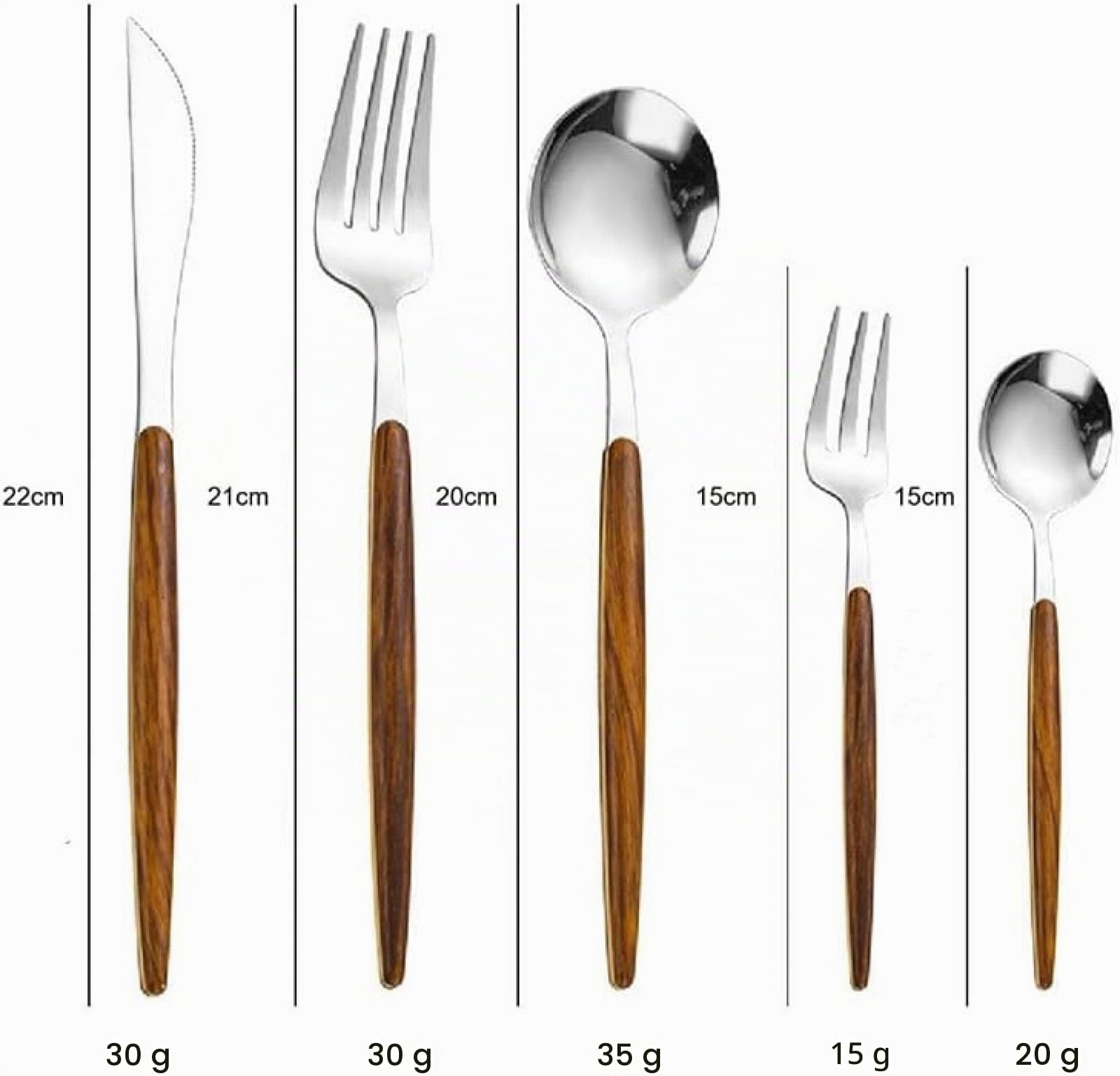 Tafelbesteck, 30-teiliges Besteckset Aus Edelstahl Mit Holzgriffen, Besteck Für 6 Personen, Tafelbesteck Für Den Haushalt, Bankettbesteck,30 Stück Silber,Picturesque234