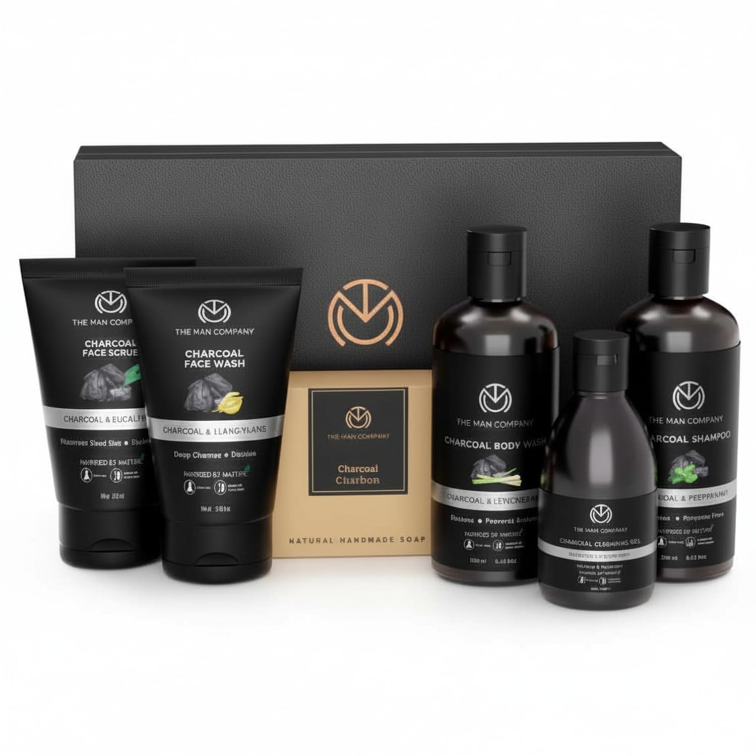 Charcoal Kit Set Of 6 - Body Wash, Shampoo, Face Scrub, Face Wash, Cleansing Gel, Soap | Best Gift for Men | Combo Set for Husband, Boyfriend