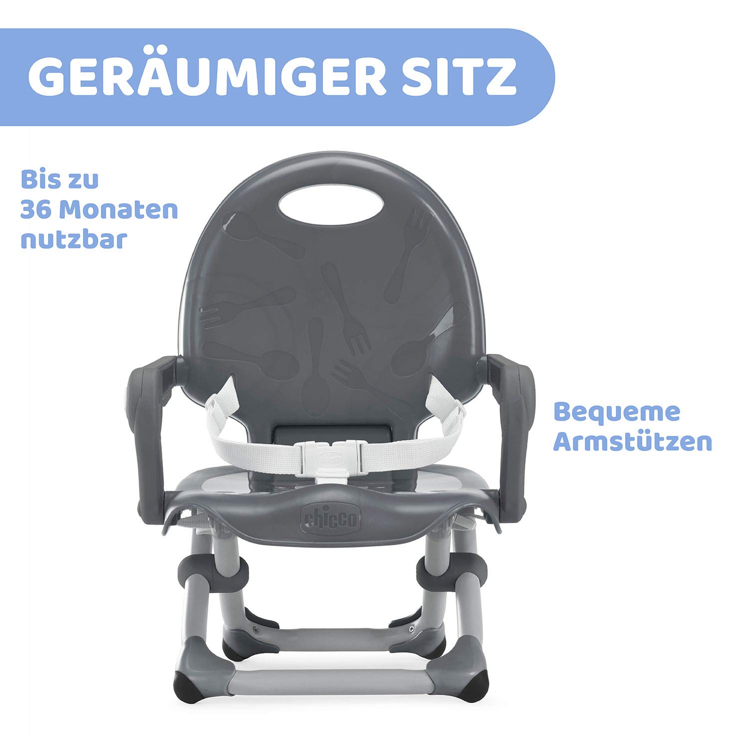 Chicco Pocket Snack Kindersitzerhöhung Babyhochstuhl für Kinder 6 Monate bis 3 Jahre 15kg tragbar verstellbar abnehmbares Tablett Dark Grey