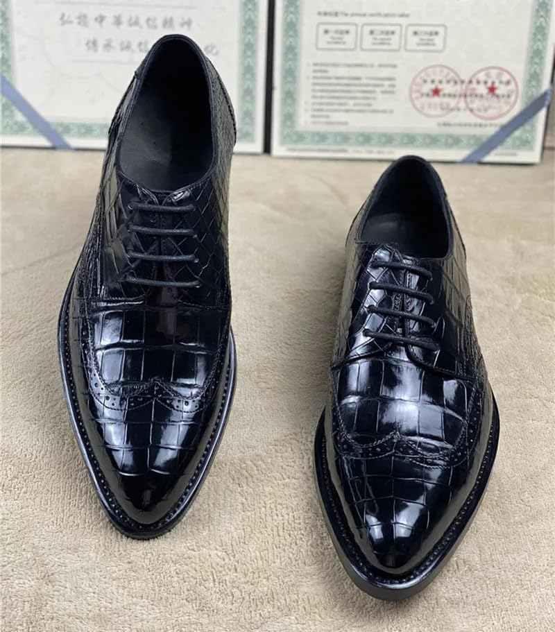 Authentic Crocodile Belly Skin Hand Stitched Businessmen Dress Shoes Genuine Alligator Leather Male Pointed Toe Brock Oxfords2