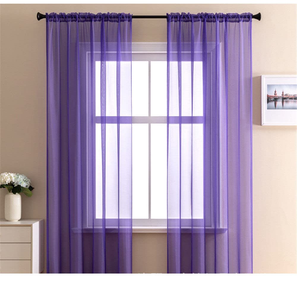 GIVBRO Sheer Curtains Window Drapes Transparent Voile Door Curtain Panel for Home Room Decoration Purple, 140 * 185cm