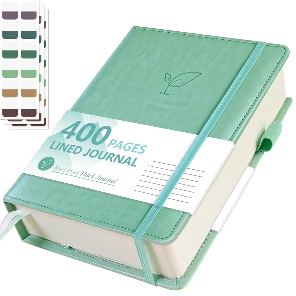 Hoci Poci Lined Journal Notebook, 400 Pages Thick Journal for Writing, A5 Hardcover Leather Notebook with 100Gsm College Ruled Paper for Women Men Work Note taking, 5.8" x 8.4", Aqua