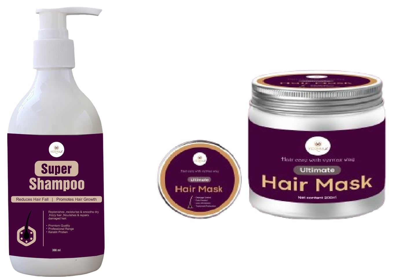 VERMAX Hair Care Combo Pack, Shampoo and Hair Mask with Hair Pack, For Dry and Frizzy Hair, Vegan-image-45